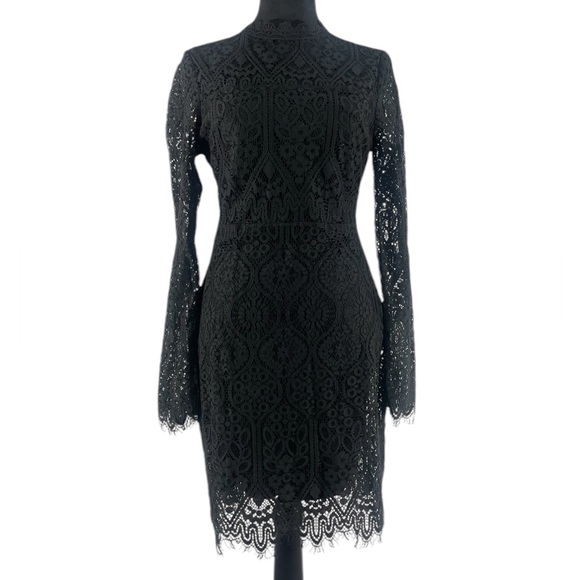 Lulus black lace cutout long sleeve mini dress, mock neck, medium, NWT - Picture 3 of 9